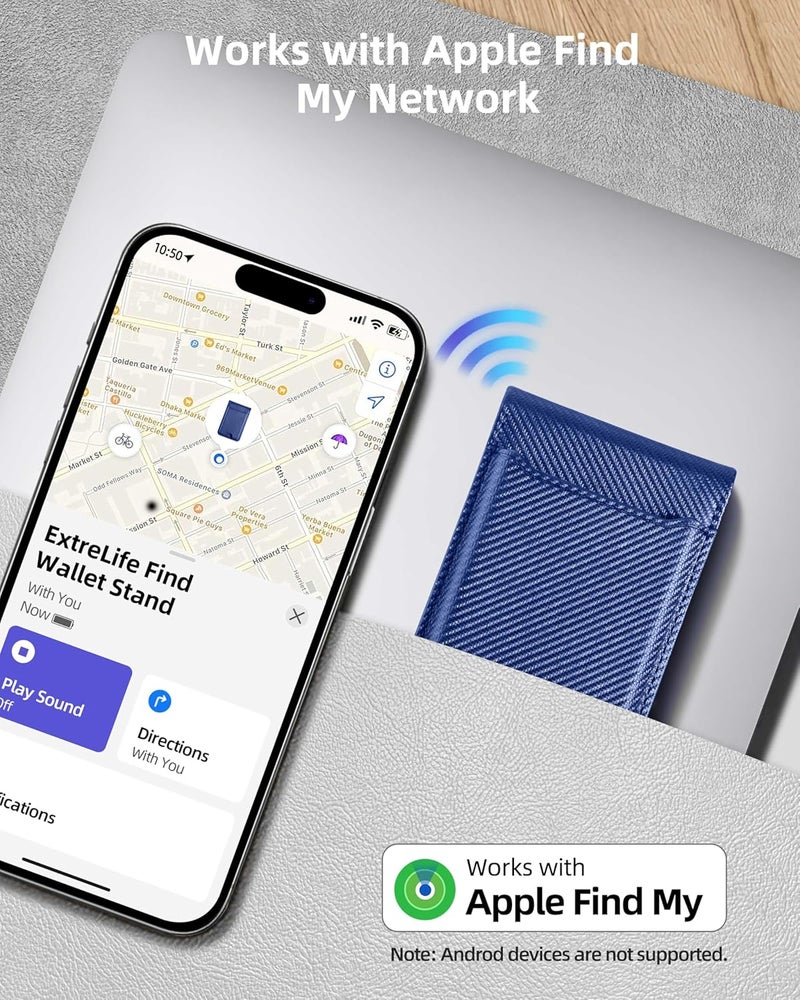 ExtreLife for Magsafe Wallet, Works with Apple Find My, Strongest Magnetic Wallet for iPhone 17/16/15/14/13/12 Series, WalletTracker with Adjustable Stand, 6 Card Holder, Bright Blue - Image 2
